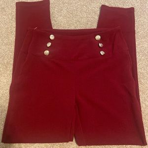 Burgundy Double Button Skinny Pants